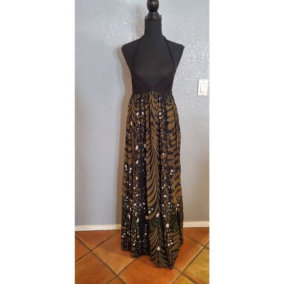 Mara Hoffman Brown Green Black Halter Maxi Dress Open Back - Picture 5 of 15